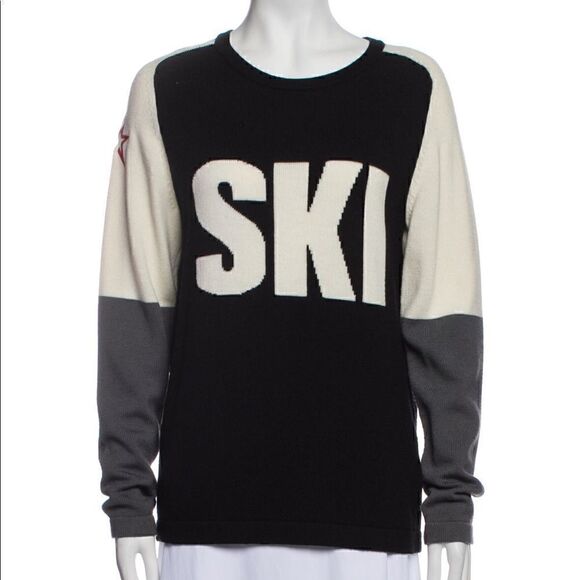 Perfect Moment Ski Merino Wool Sweater Mock Neck Base Layer Black White - Picture 3 of 5